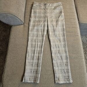 Chico's Gray Metallic Plaid Casual Career Office Pull-On Pants Size 0/4